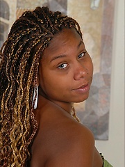 Curly and blonde big black woman stripping and gets fully undressed her clothes