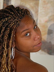 Curly and blonde big black woman stripping and gets fully undressed her clothes