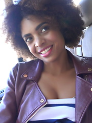 Ebony cutie seduces a white stud in a hard sex outdoors